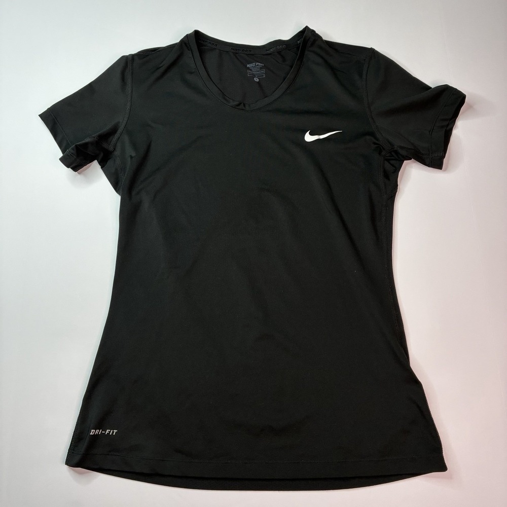 Nike Pro Dri Fit Fitted T-Shirt Women's Size L Black Gym Workout Run Breathable